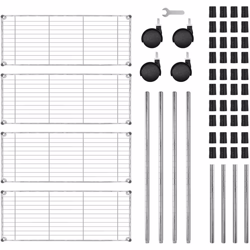 None 4-Tier Steel Wire Shelving Unit in Chrome (36 in. L x 14 in. W x 54 in. H)