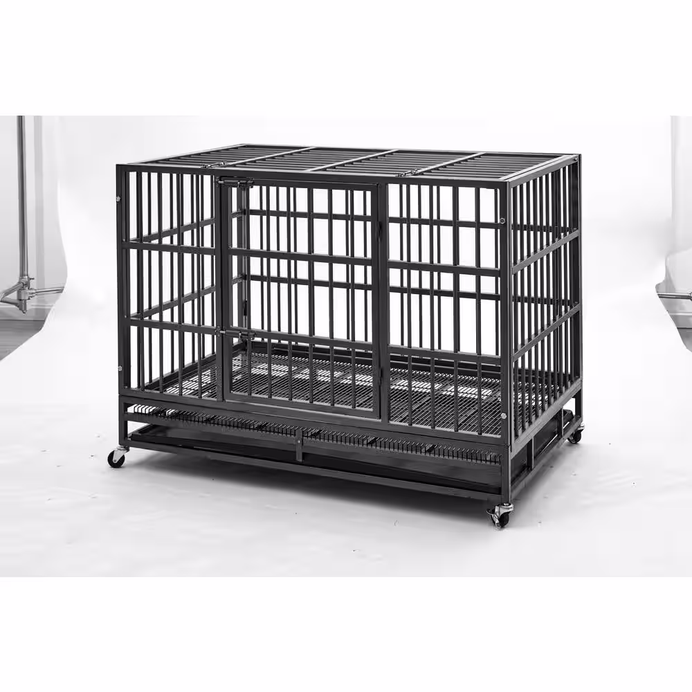 None 29.53 in. D x 47.25 in. W x 32.68 in. H Black Metal Heavy-Duty Dog Cage