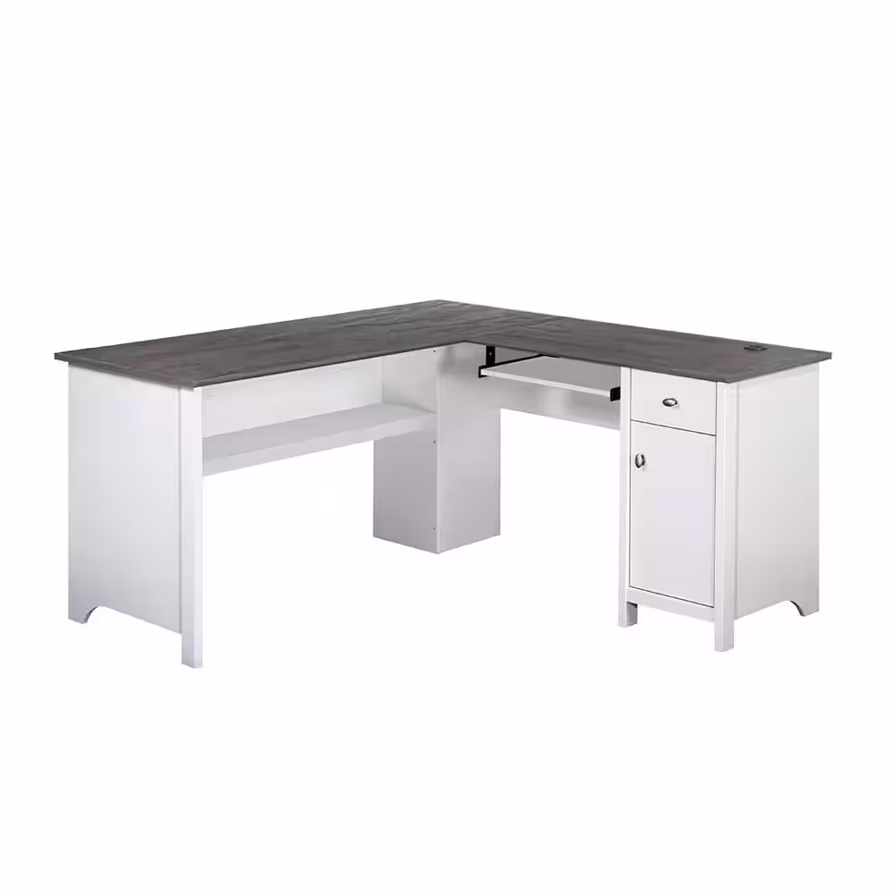 SAINT BIRCH Olivia 59 in. Gray Oak and White Wood 1-Drawer Writing Desk
