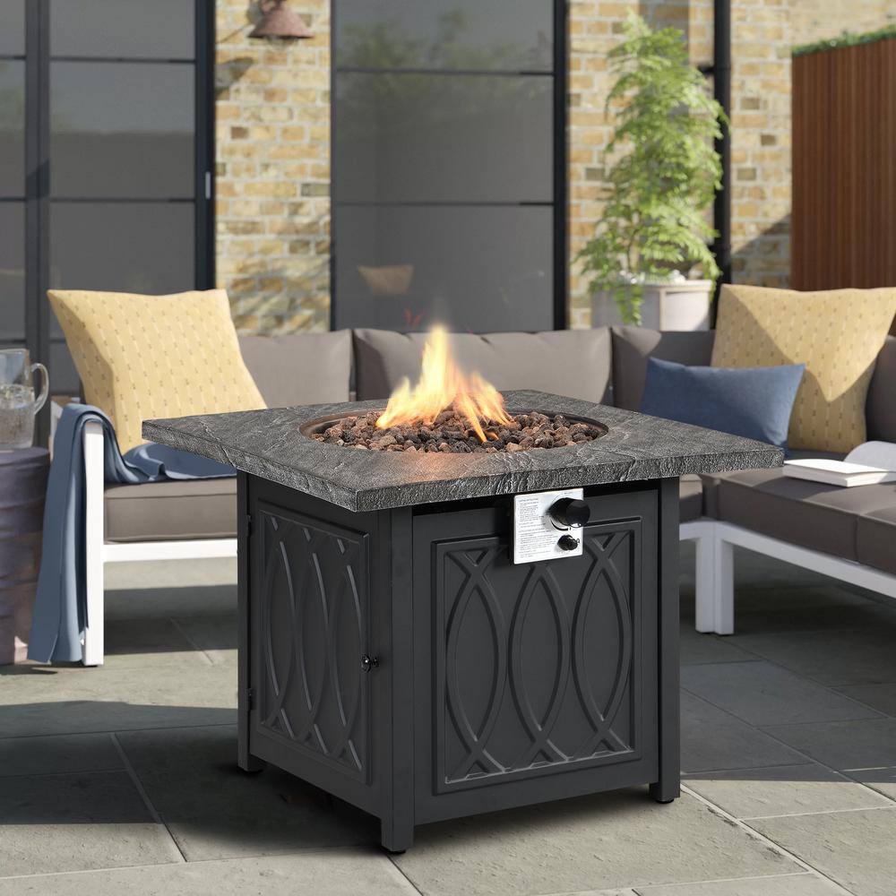 CASAINC 32 in. Metal 50,000 BTU Propane Fire Pit Table Patio Gas Fire Pit with Lid and Lava Rock
