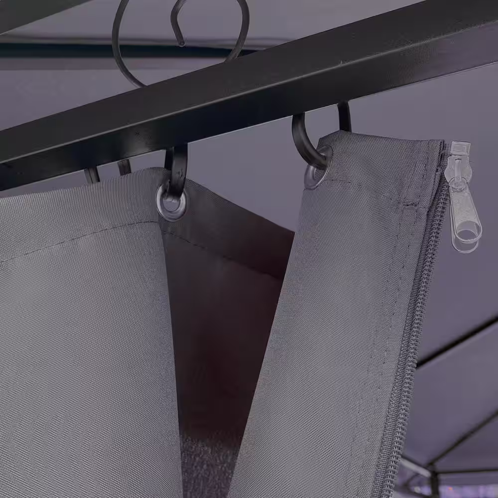 ANGELES HOME 10 ft. x 10 ft. Dark Grey Outdoor Patio Garden Gazebo Tent Outdoor Shading Gazebo Canopy With Curtains