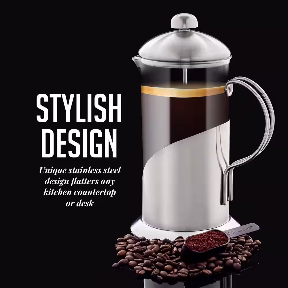 OVENTE 4.25-Cup Glass French Press Coffee and Tea Maker with Heat-Resistant Handles