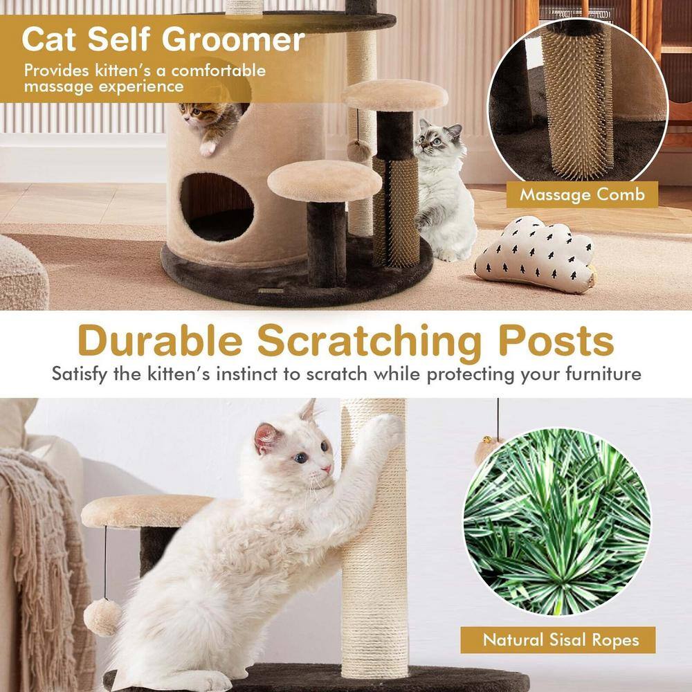 ANGELES HOME Brown 40 in. Cat Tree Tower Multi-Level Activity Tree with 2-Tier Cat-Hole Condo
