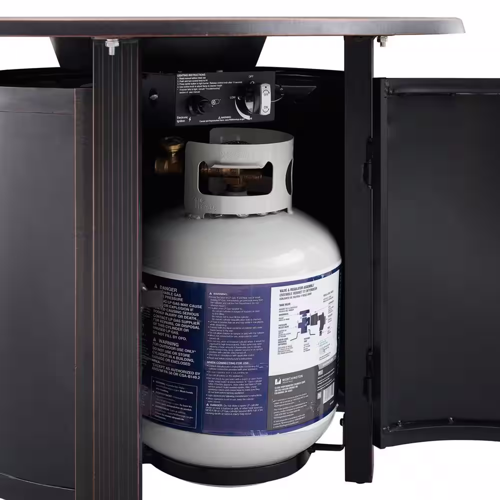 Fire Sense Woodberry 34 in. Round Aluminum 34 in. x 24.5 in. LPG Fire Pit Kit in Antique Bronze