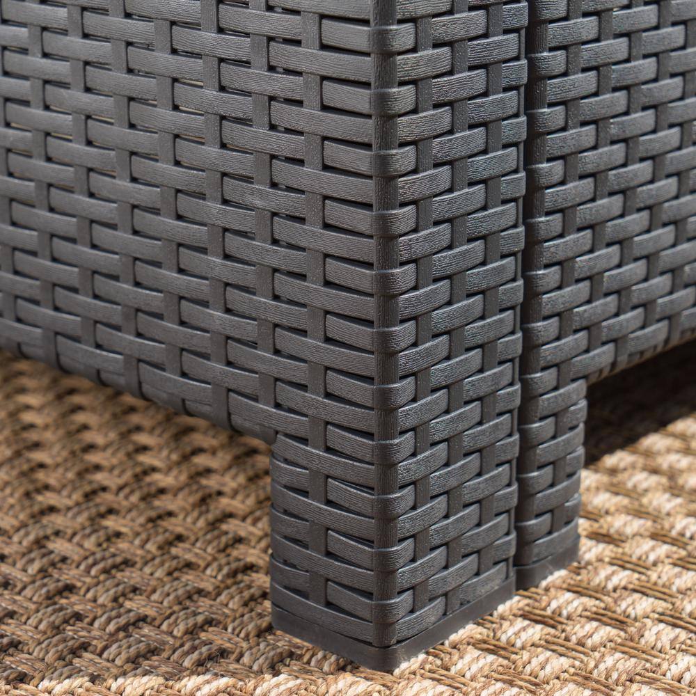 Noble House Charcoal 4-Piece Faux Wicker Patio Conversation Set with Light Gray Cushions