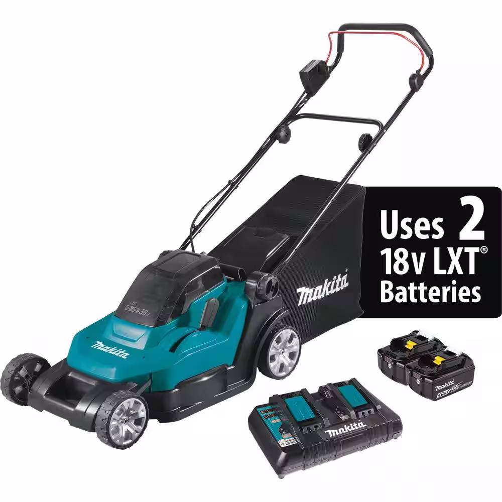 Makita 18V X2 (36V) LXT 17 in. Walk Behind Residential Lawn Mower Kit (5.0Ah) w/Bonus LXT Blower and LXT 13 in. String Trimmer