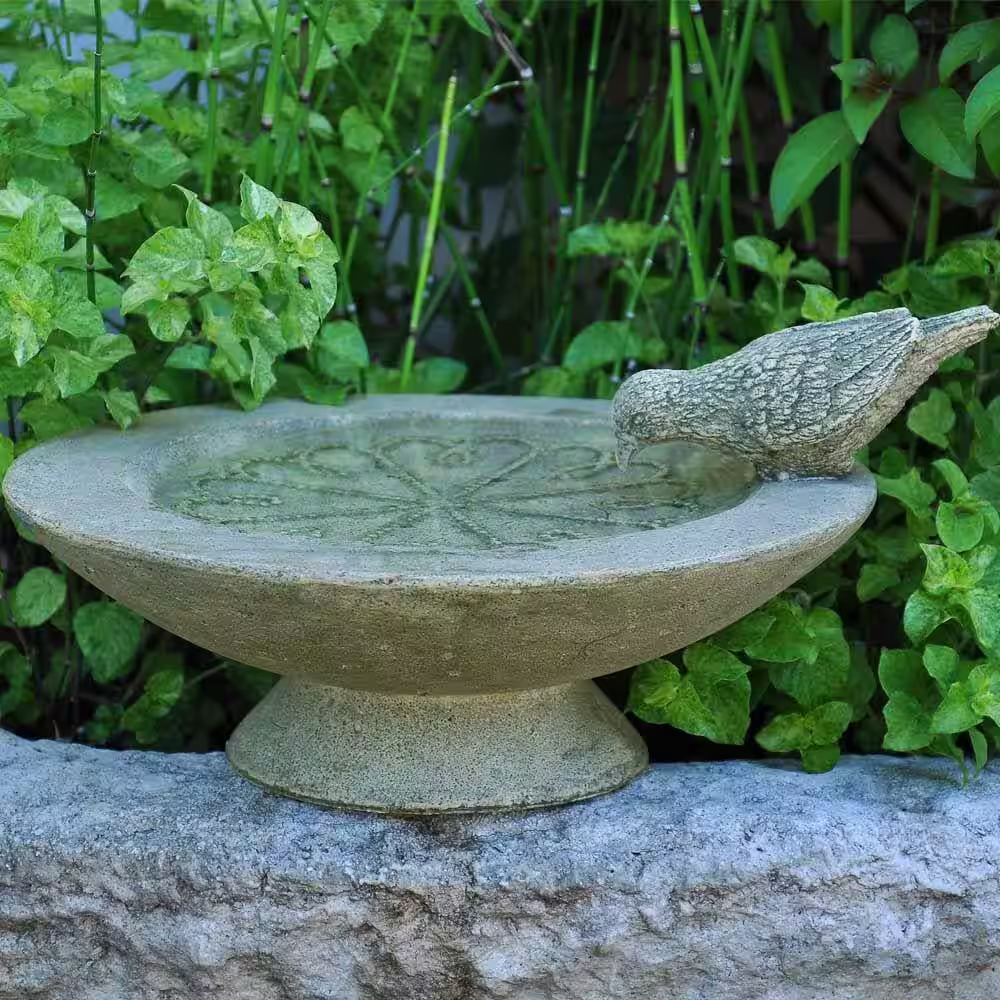 MPG 12 in. Dia Cast Stone Fiberglass Table Birdbath