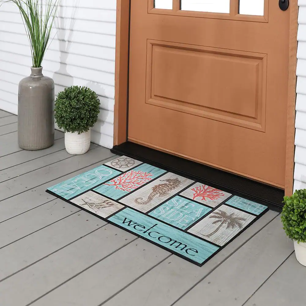 StyleWell Addison Welcome Coral Azul 18 in. x 30 in. Recycled Rubber Door Mat