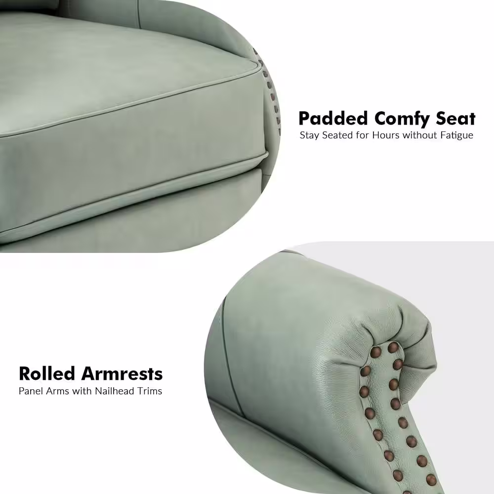 JAYDEN CREATION Sonia Transitional Sage 30.5'' Wide Genuine Leather 5-Position Manual Rocking Recliner with Metal Base and Rolled Arms