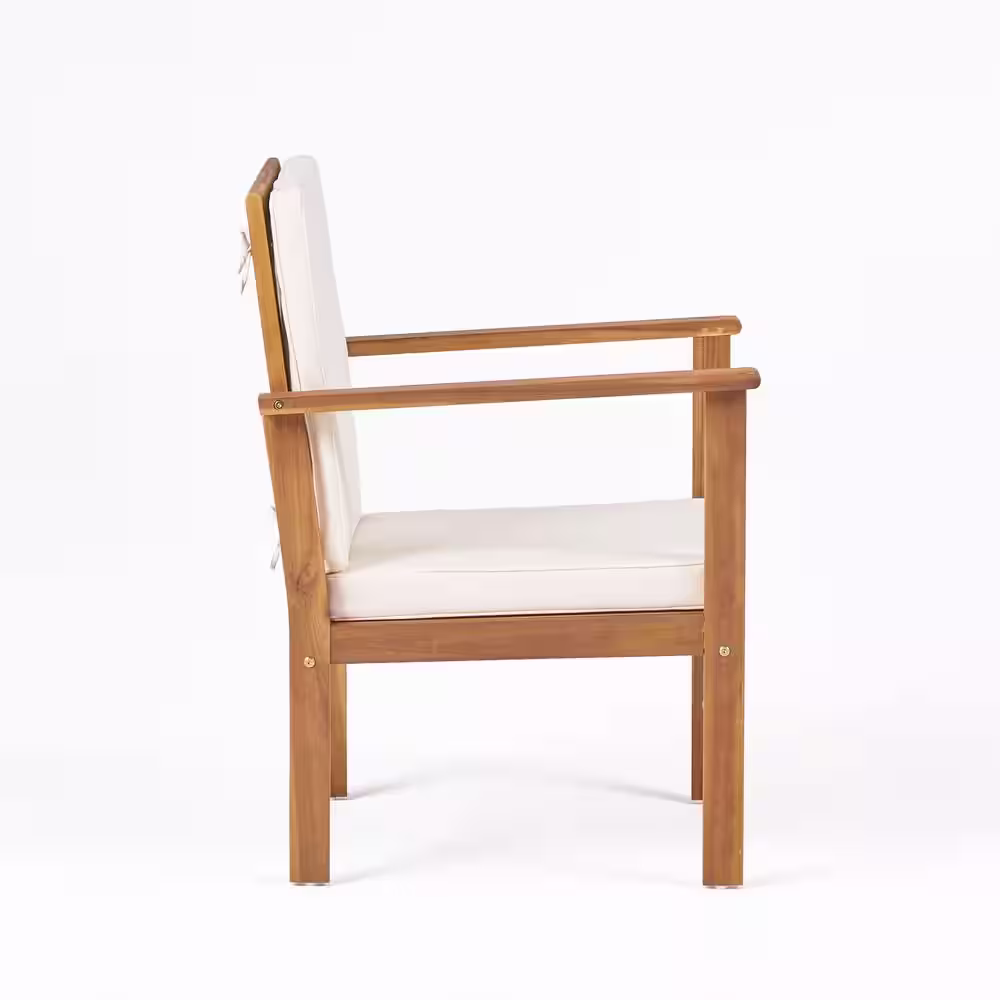 None Luciano Brown 4-Piece Wood Patio Conversation Set with Beige Cushions