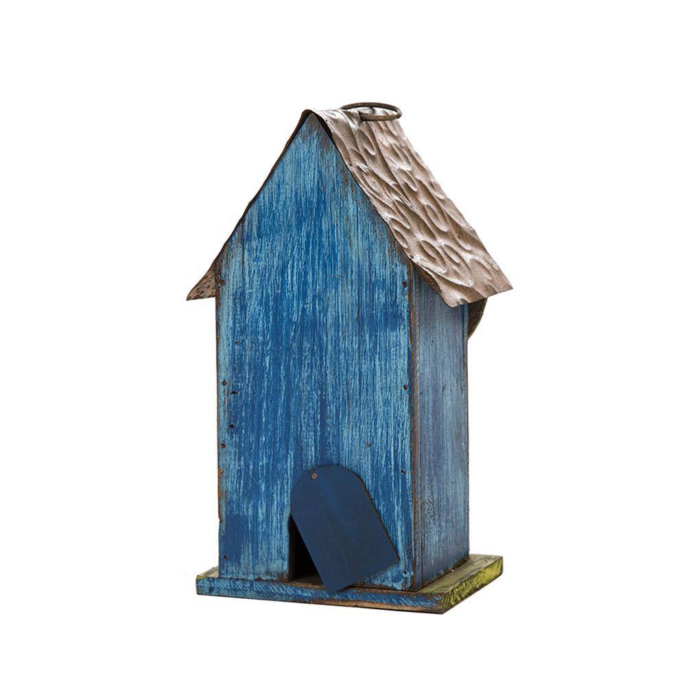 Glitzhome 9.75 in. H Distressed Solid Wood Birdhouse with Leaves