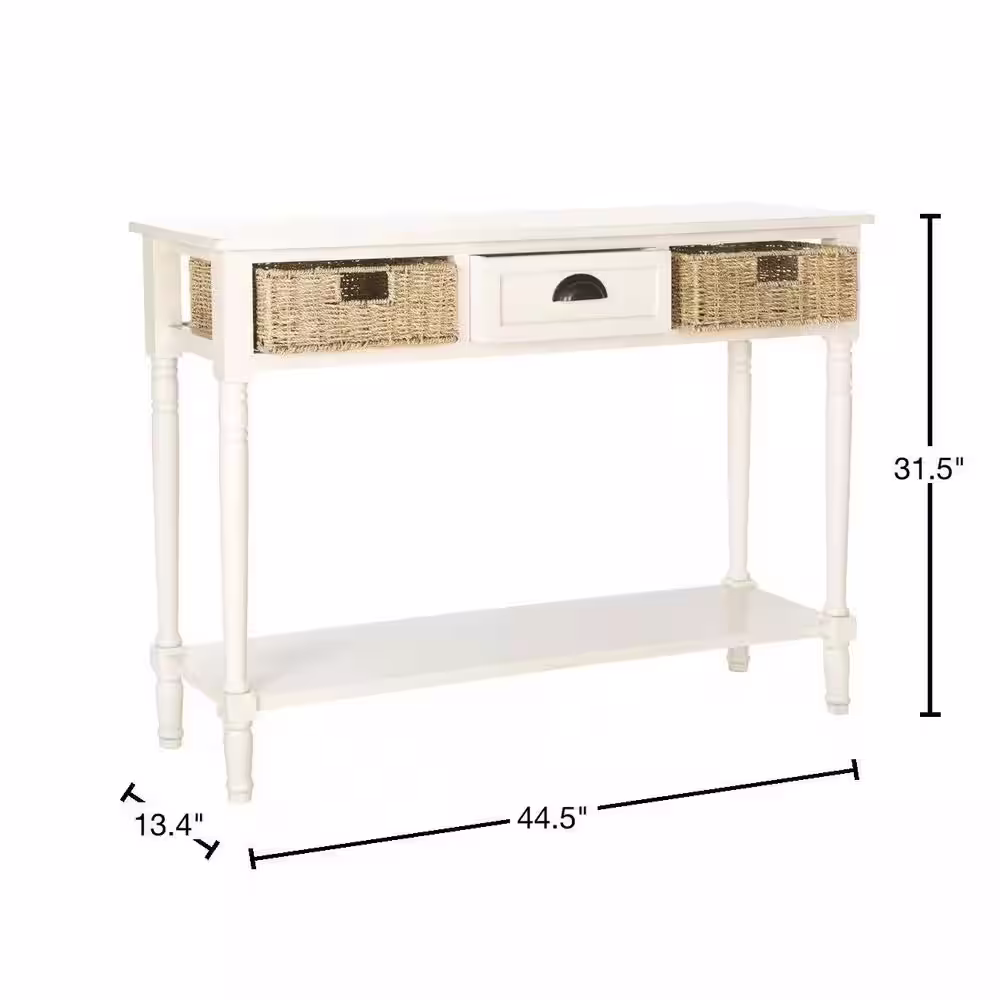 SAFAVIEH Winifred 45 in. 3-Drawer White Wood Console Table