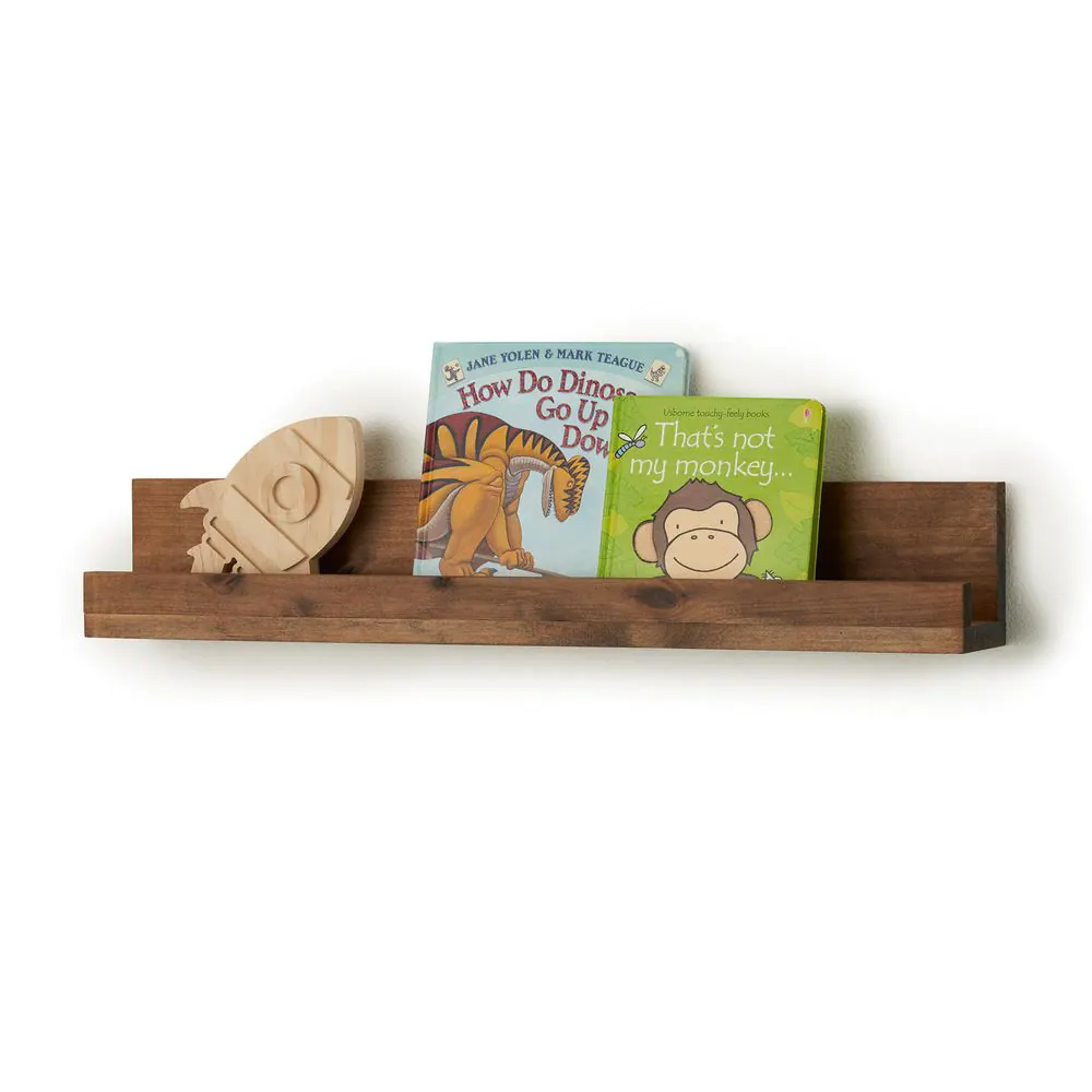None 4 in. x 28 in. x 4.75 in. Walnut Solid Wood Nursery Floating Bookshelves (Set of 2)