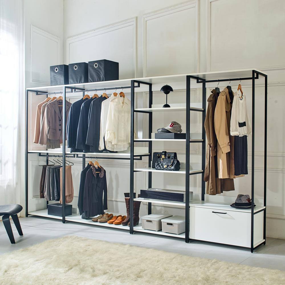 None Fiona 32 in. W White Freestanding Wood Closet System Tower with 5 Shelves