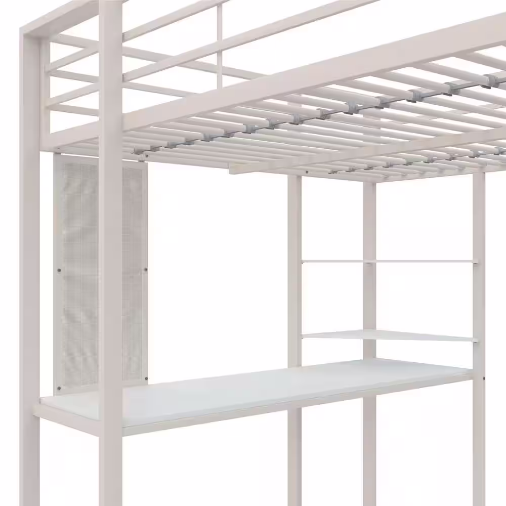 DHP Alana White Full Metal Loft Bed with Desk