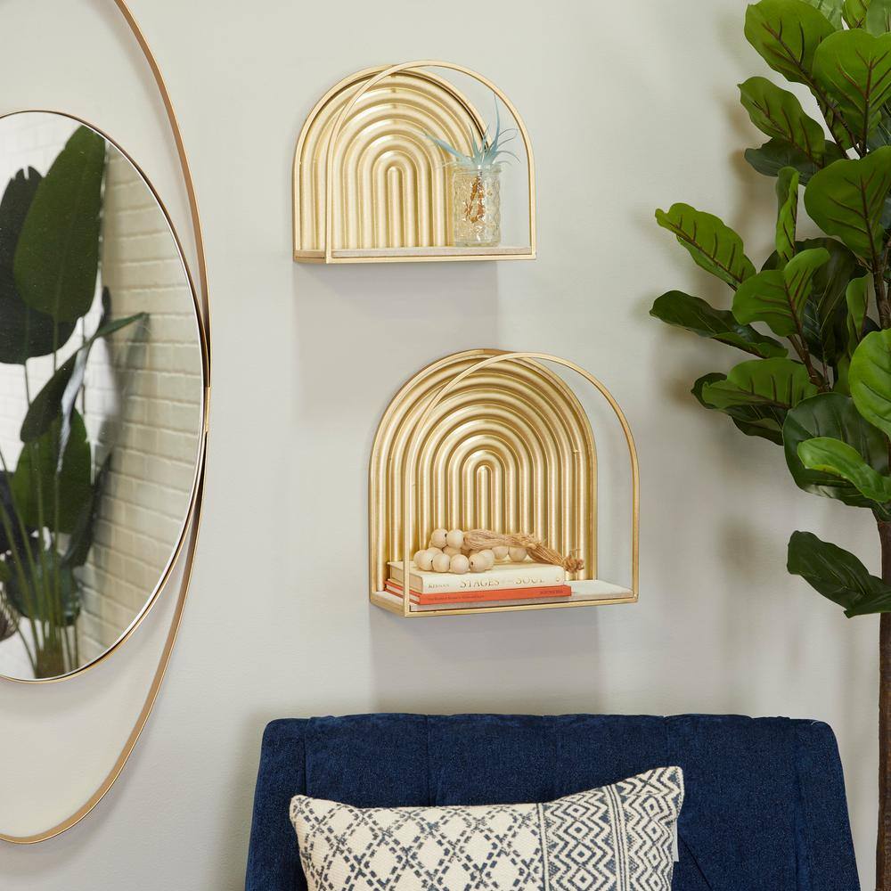 Litton Lane Black 2 Shelves Metal Wall Shelf (Set of 2)