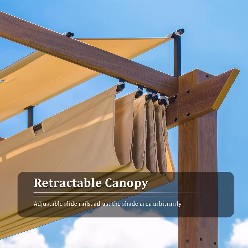 BANSA ROSE 9 ft. x 13 ft. Wood-Looking Aluminum Frame Retractable Pergola with Weather-Resistant Canopy