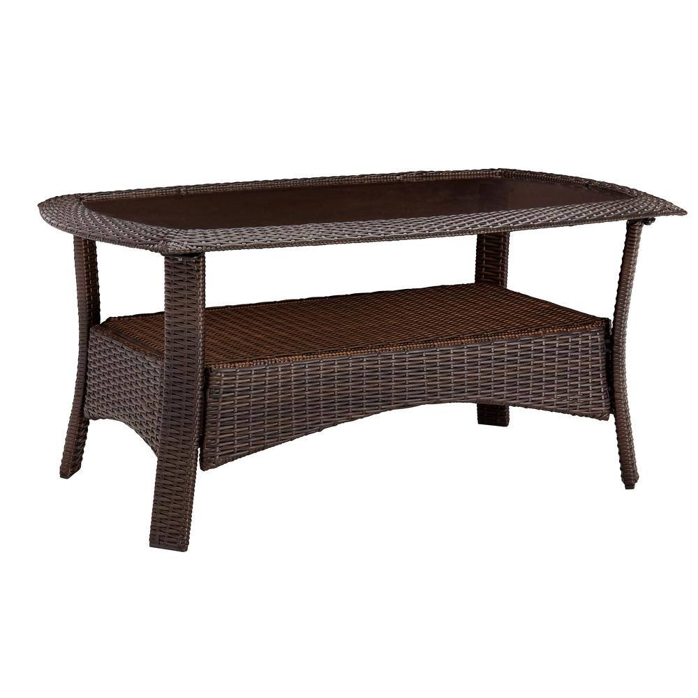 Hanover Strathmere 6-Piece All-Weather Wicker Patio Seating Set with Crimson Red Cushions, 4 Pillows, Coffee Table