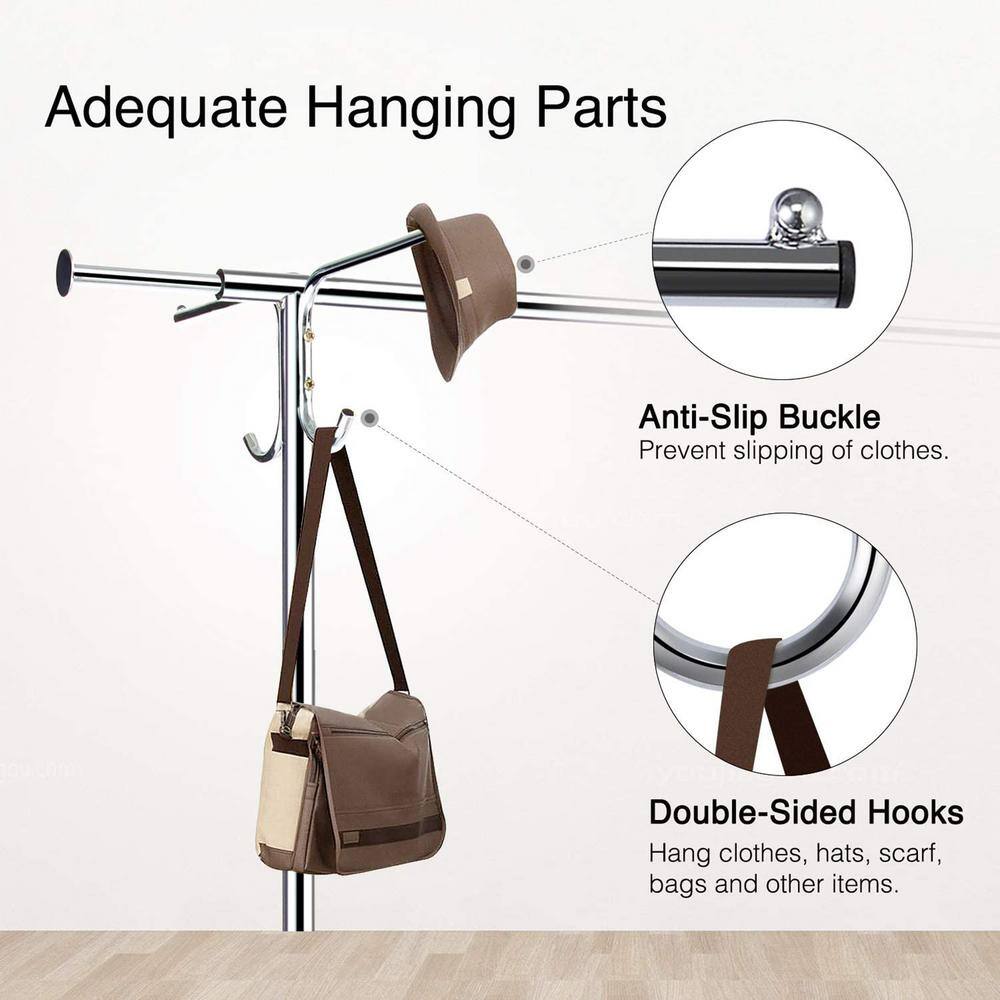 None Chrome Steel Garment Clothes Rack Adjustable 59 in. W x 63 in. H