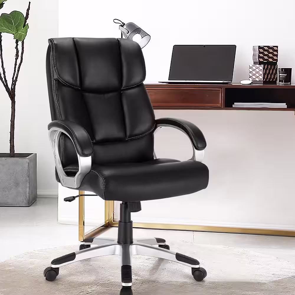 Costway Black Executive High Back Big and Tall Leather Adjustable Computer Desk Chair