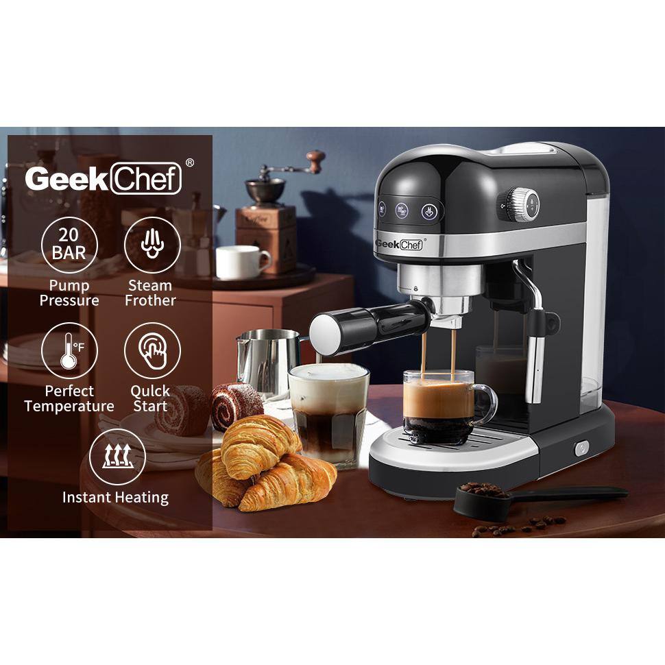 None 1350-Watt 2-Cup Black Espresso Machine 20-Bar Compact Coffee Maker with Milk Frother Steam Wand and 1.4 l Water Tank