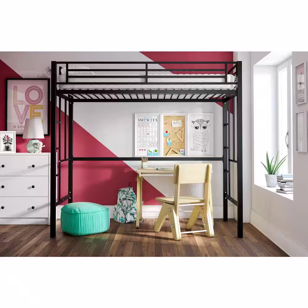 DHP Benjamin Twin Metal Loft Bed, Black