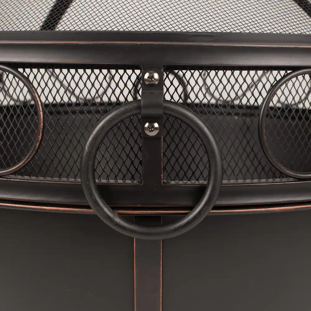 Pleasant Hearth Bellora 28 in. Round Steel Fire Pit in Rubbed Bronze with Cooking Grid