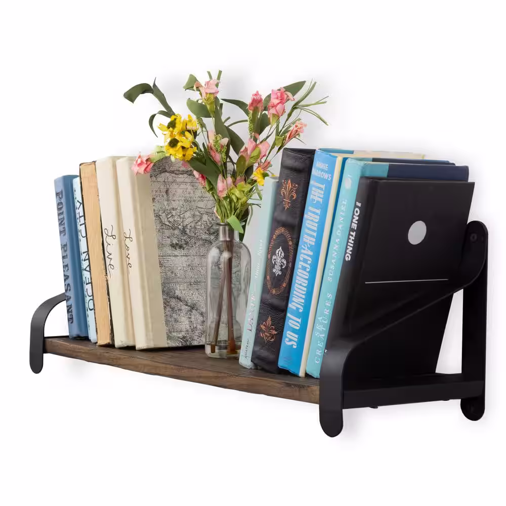 Rustic State Wall Shelf:24 Inch Reclaimed Wood with Black Iron Brackets