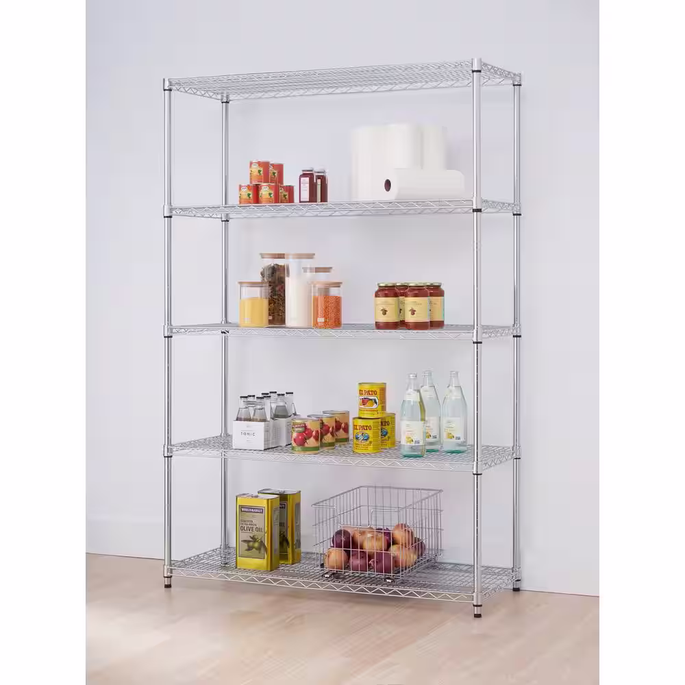 TRINITY Chrome 5-Tier Steel Wire Shelving Unit (48 in. W x 72 in. H x 18 in. D)