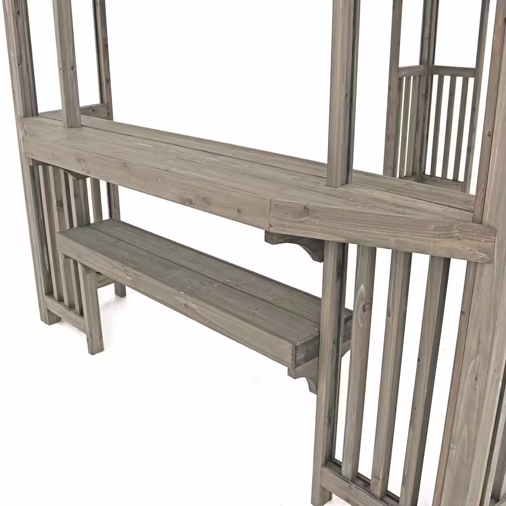 Yardistry Madison 10 ft. x 14 ft. Timber Gray Cedar Wood Backyard Patio Pergola Including UV Sun Shade, Counter, Bar and 2 Stools