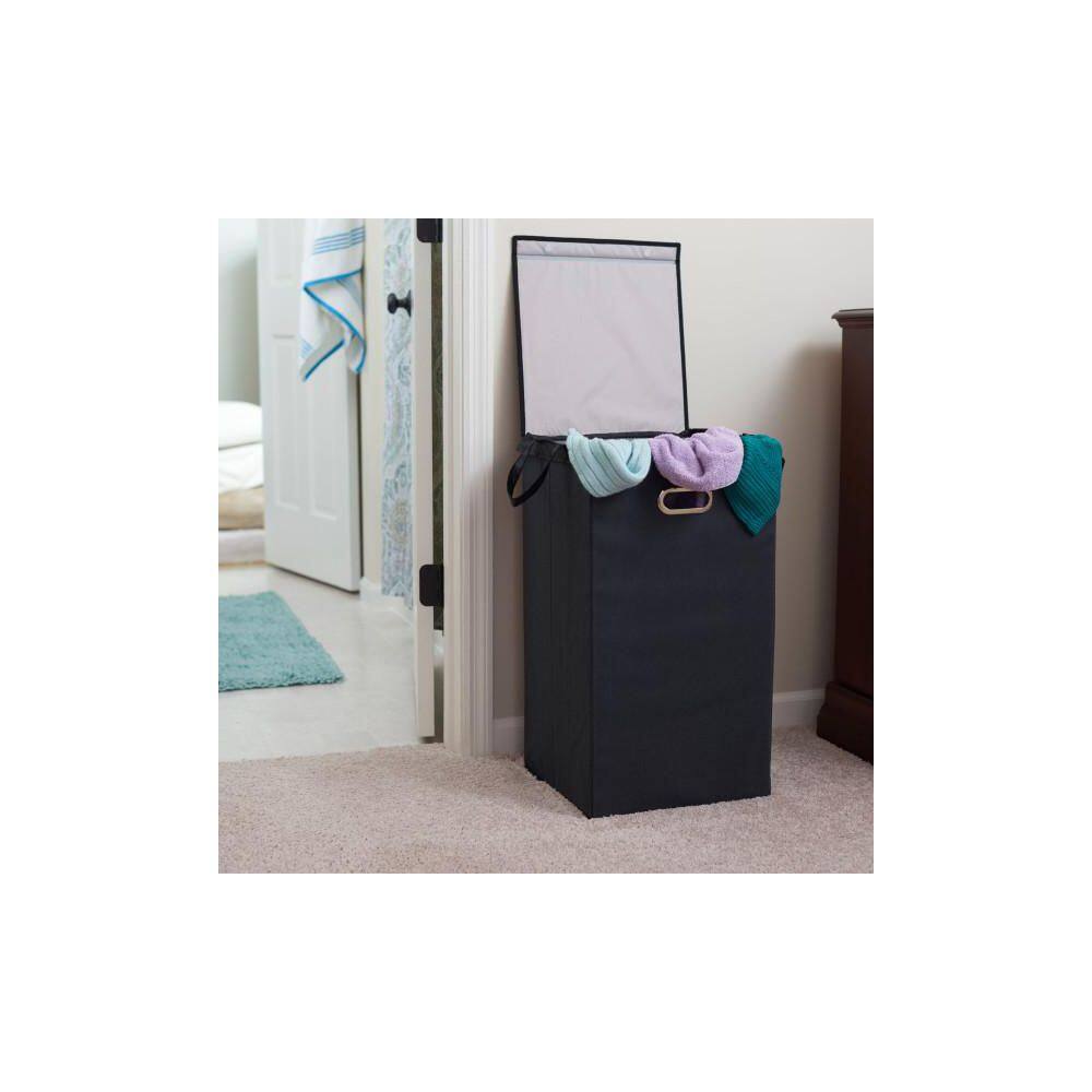 HOUSEHOLD ESSENTIALS Black Polyester Laundry Hamper with with Removable Mesh Liner and Magnetic Lid