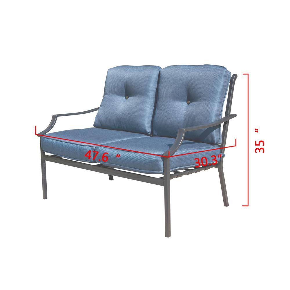 TOP HOME SPACE 4-Piece Metal Patio Conversation Set with Blue Cushions