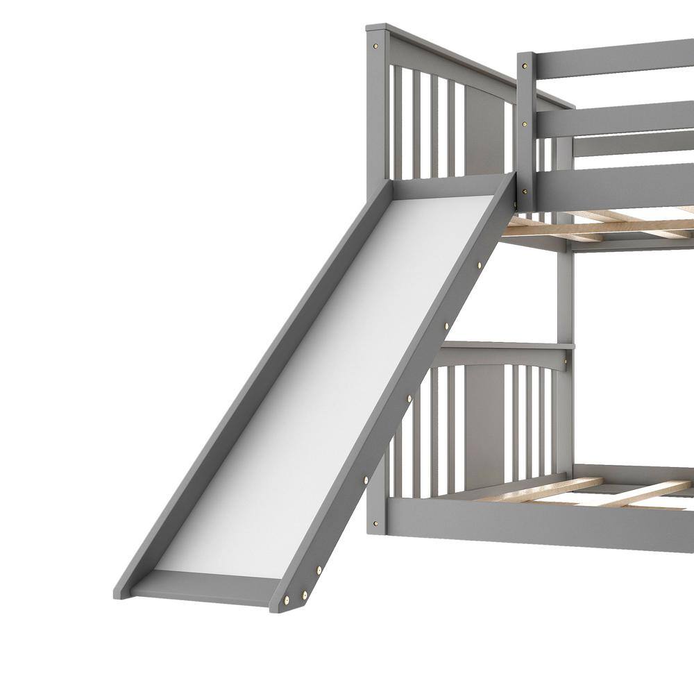 Qualler Gray Full Over Full Bunk Bed with Ladder and Slide