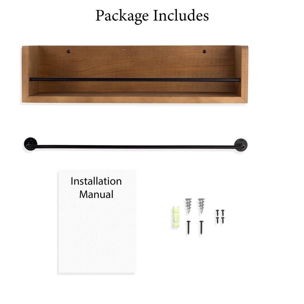 Rustic State Wooden Wall Shelf with Metal Rail :Walnut Hand-Stained