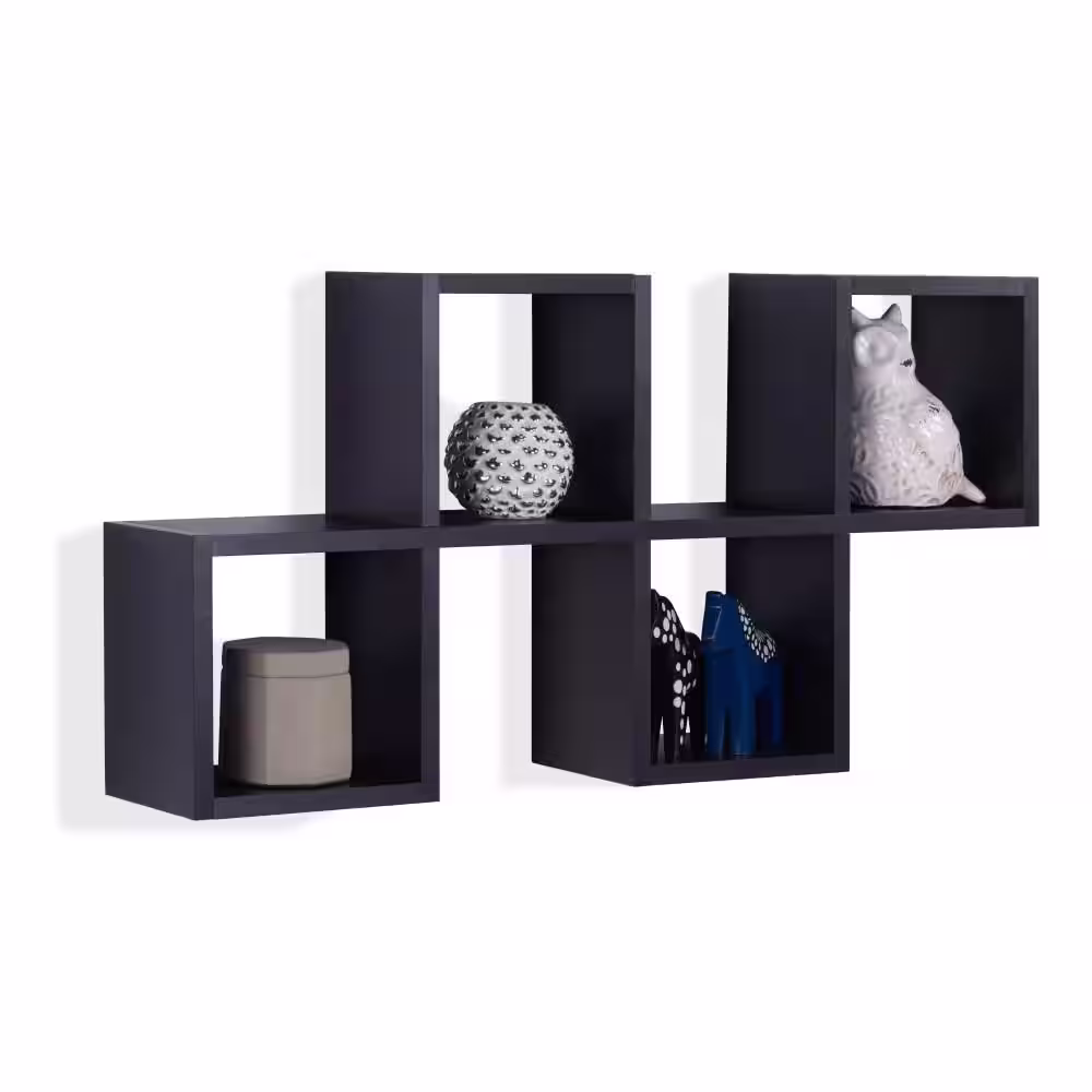 DANYA B Black MDF Cubby Chessboard Floating Wall Shelf