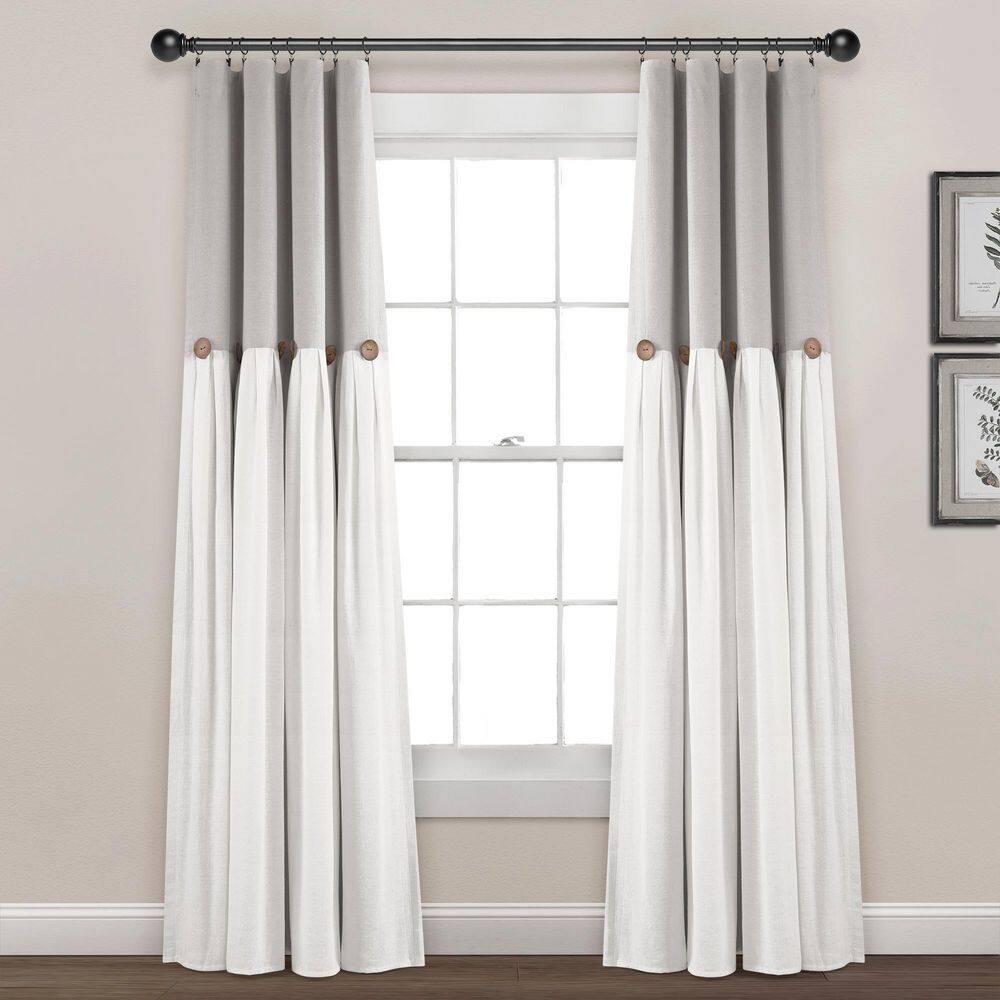 None Linen Button 100% Lined Gray/White 84 in. L x 40 in. W Blackout Single Panel Window Curtain