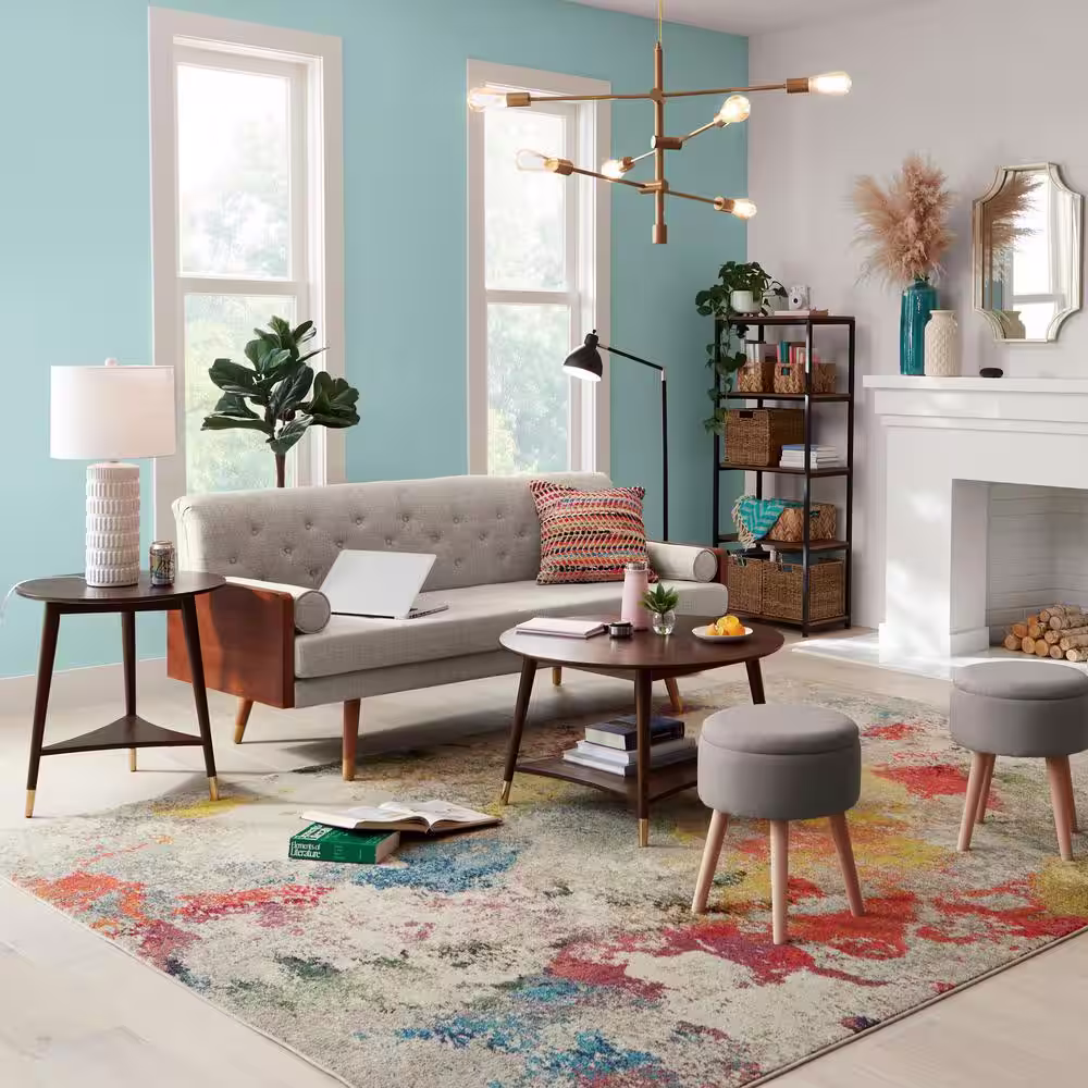 StyleWell Ramsey Round Sable Brown Wood End Table with Brass Caps (22 in. W x 24 in. H)