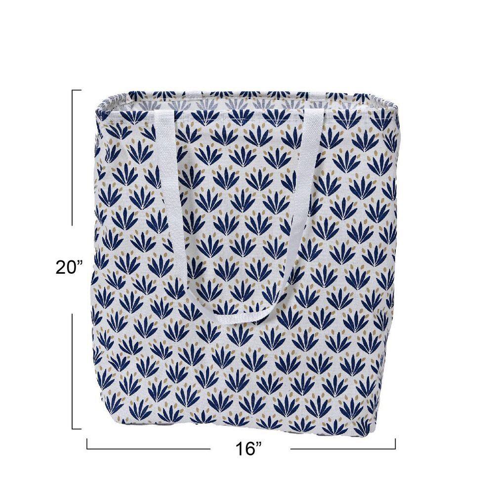 HOUSEHOLD ESSENTIALS Blue and White Cacti Rectangular Krush Laundry Bag