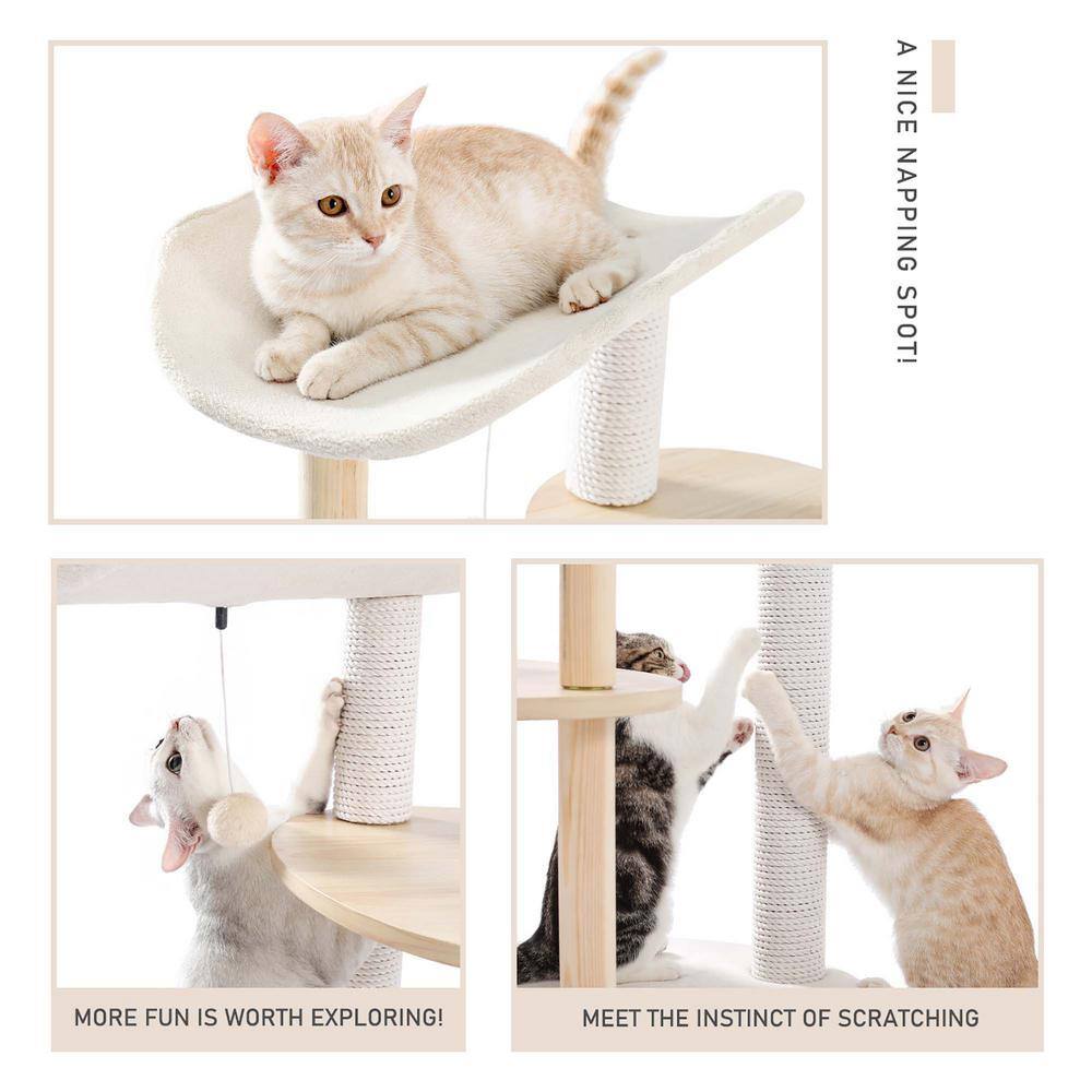 Foobrues Wooden Multi-level Cat Tower Curious Hole with Scratching Posts