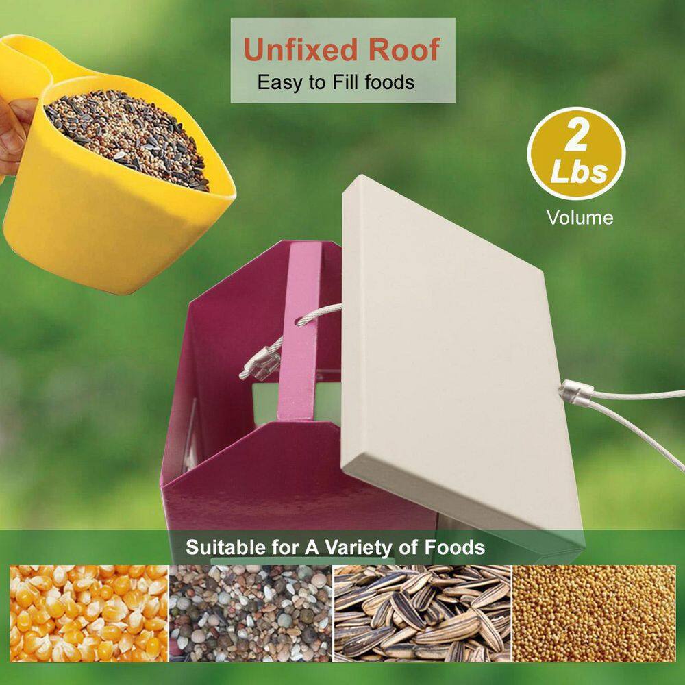 None 4.7 in. x 10.2 in. House Bird Feeders Outside-Country House Design Hook Hang On Tree Poles Backyard Gift Idea in Purple