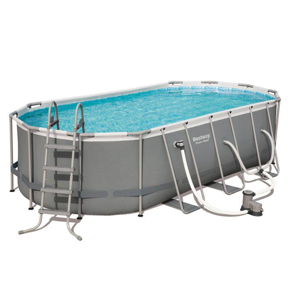 None 18 ft. x 9 ft. Oval-Shaped 48 in. D Above Ground Pool Set with Pump and Cleaning Kit, Metal Frame Pool