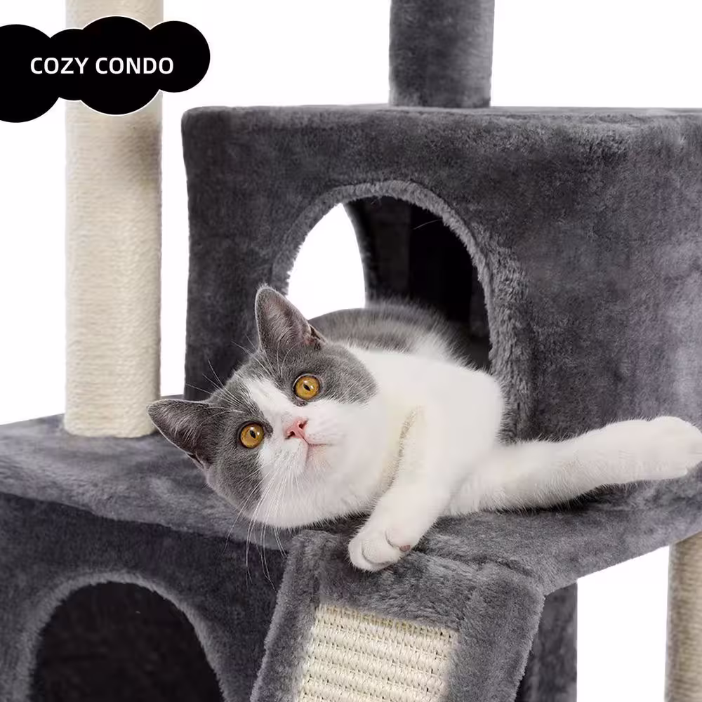 None Cat Tree Luxury 34 in. Cat Tower with Double Condos, Spacious Perch