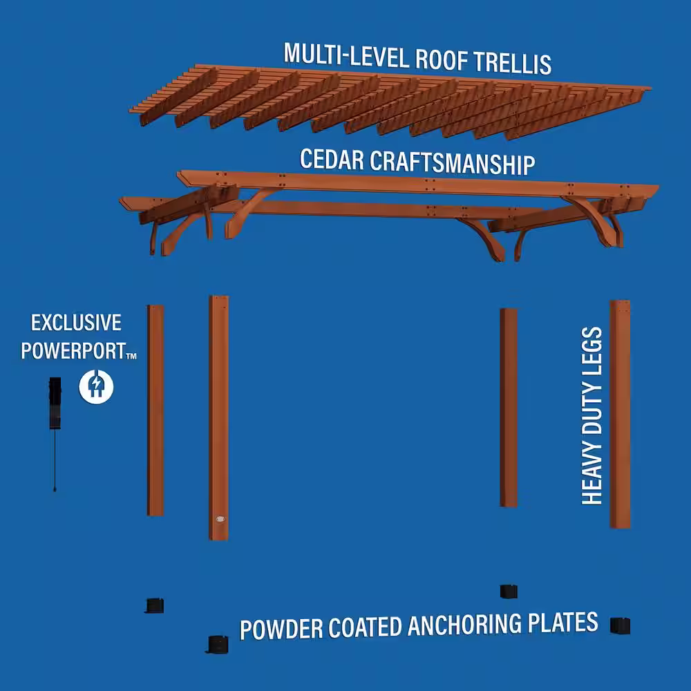 None Beaumont 16 ft. x 12 ft. Light Brown All Cedar Wooden Pergola