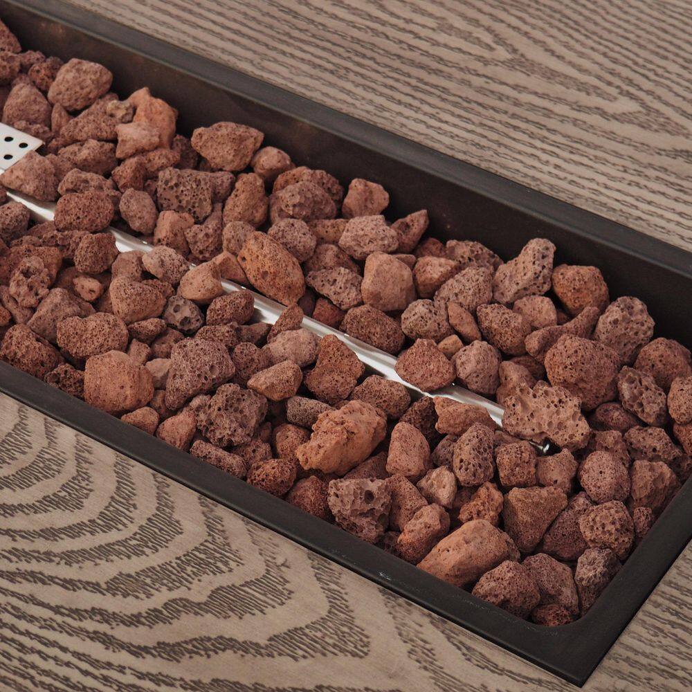 Noble House Mayfair Brown Wood Pattern Metal Rectangular Stone Fire Pit (No Tank Holder)