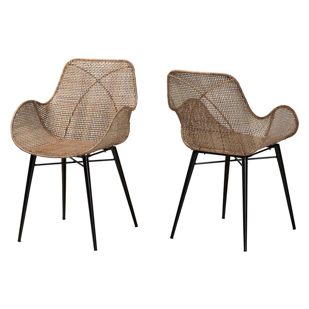 None Ballerina Greywashed Rattan and Black Dining Chair (Set of 2)