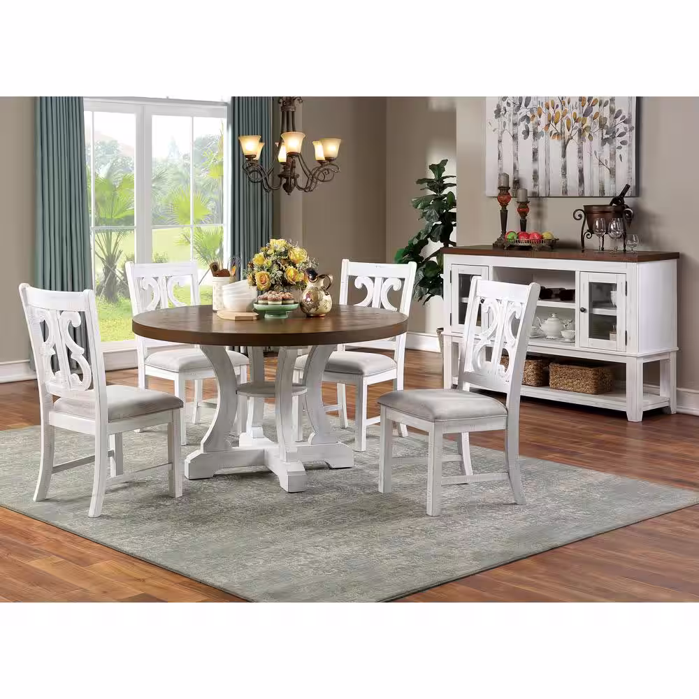 Furniture of America Wicks Distressed White and Gray Padded Dining Chair (Set of 2)