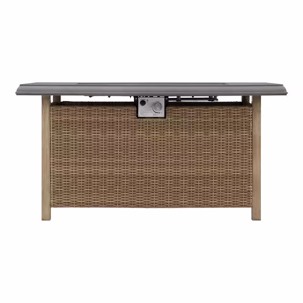 Home Decorators Collection Anaheim 49 in. x 25 in. Aluminum and Stainless Steel Tan Gas Fire Pit with Concrete-Look Tile Top