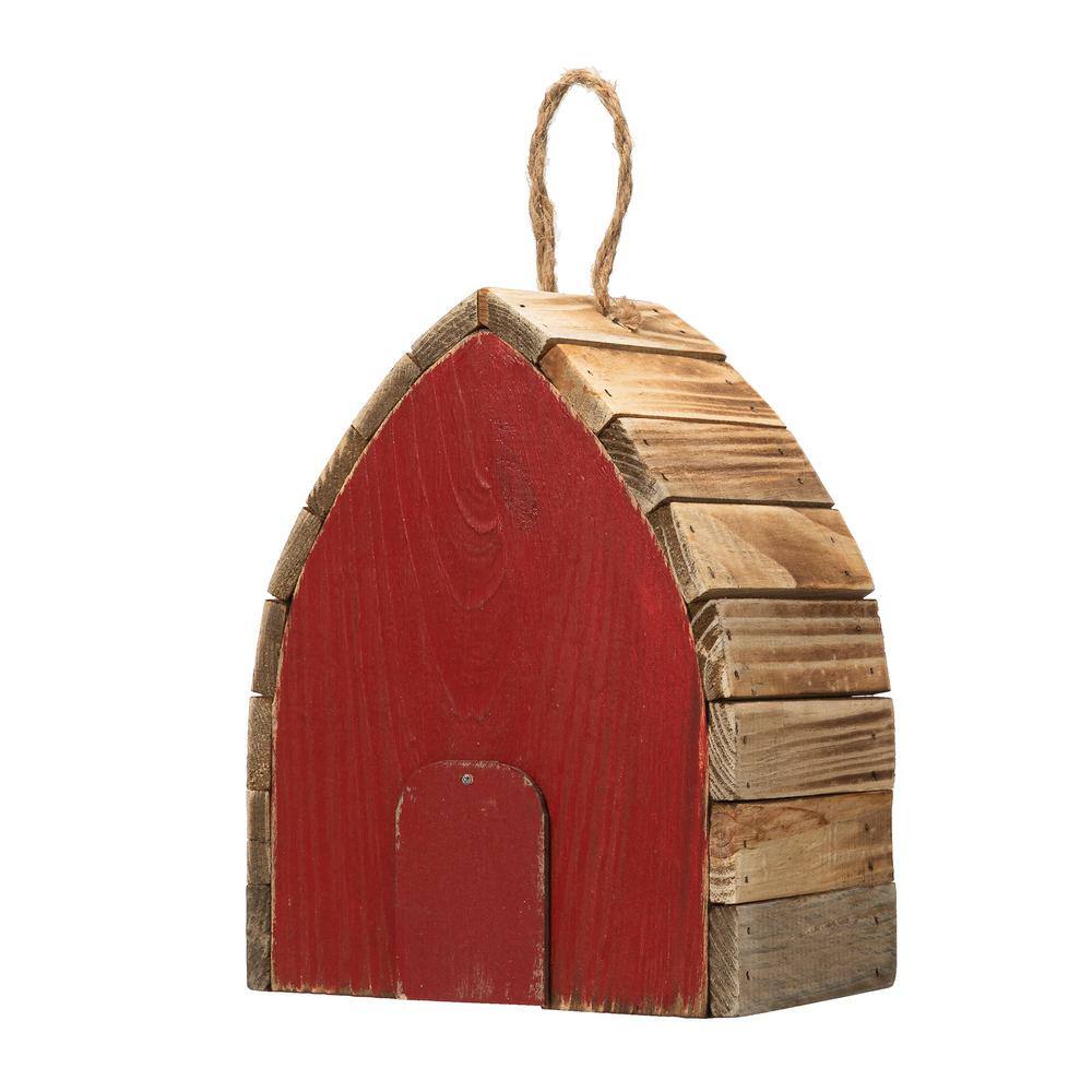 Glitzhome 8.5 in. H Washed Red Distressed Solid Wood Birdhouse
