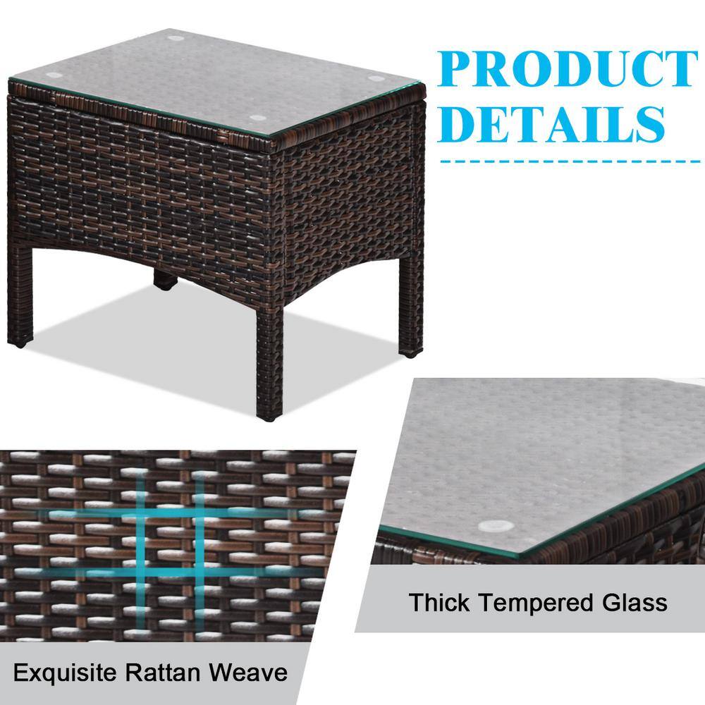 Costway 28 in. Brown Frame 3-Piece Plastic Rattan Patio Conversation Seating Set with Turquoise Cushions
