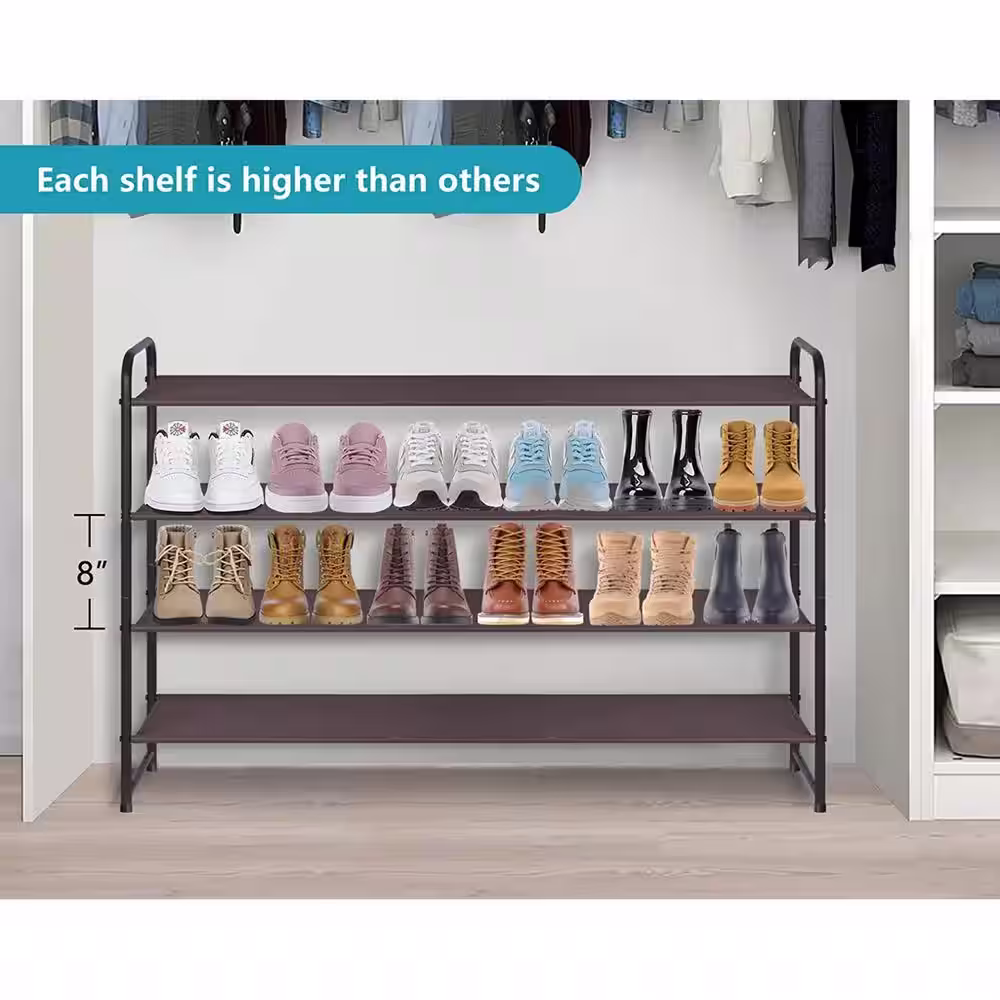 None 32.4 in. H 24-Pair Brown Metal Shoe Rack